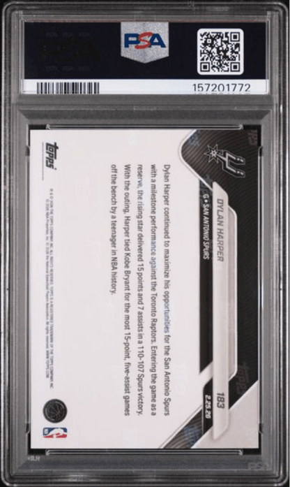 Graded 2025 Topps Now Dylan Harper #183 Rookie RC Basketball Card PSA 9 Mint