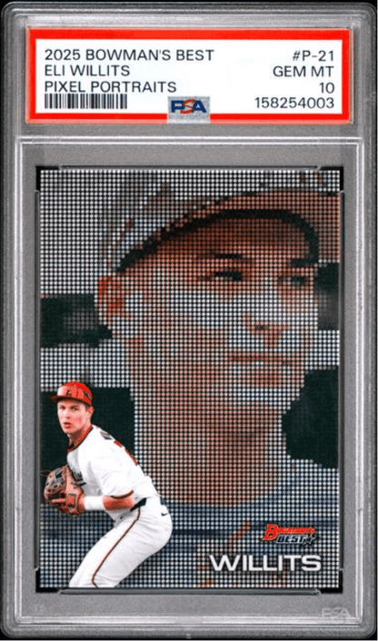 Graded 2025 Topps Bowmans Best Eli Willits #P21 Pixel Portraits Rookie RC Baseball Card PSA 10 Gem Mint