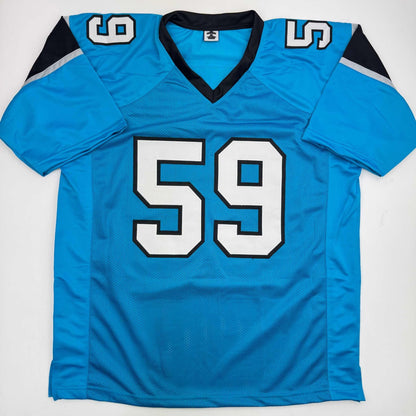 Autographed/Signed Luke Kuechly Carolina Blue Football Jersey Beckett BAS COA