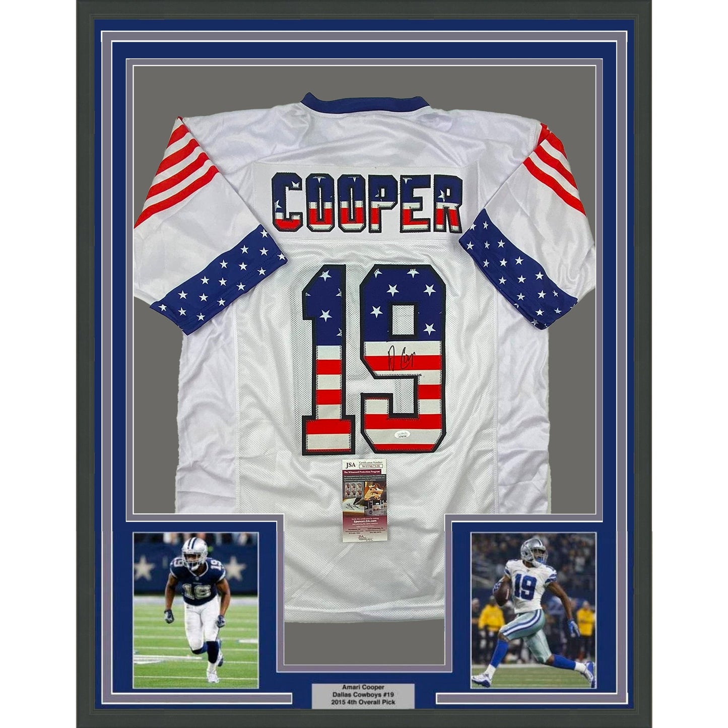 Framed Autographed/Signed Amari Cooper 35x39 Dallas America's Team White Football Jersey Beckett BAS COA