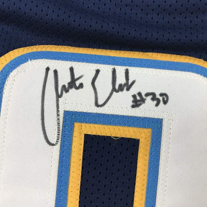 Framed Autographed/Signed Austin Ekeler 35x39 Los Angeles LA Dark Blue Football Jersey Beckett BAS COA
