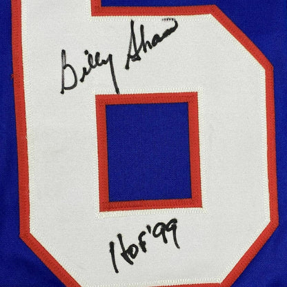 Framed Autographed/Signed Billy Shaw HOF 99 35x39 Buffalo Blue Football Jersey Beckett BAS COA