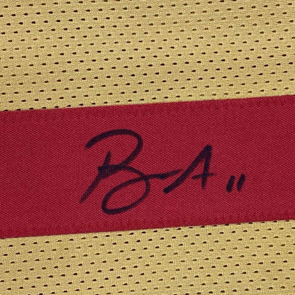 Framed Autographed/Signed Brandon Aiyuk 35x39 San Francisco Gold Football Jersey Beckett BAS COA