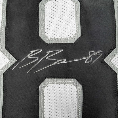 Framed Autographed/Signed Brock Bowers 35x39 Las Vegas Oakland White Football Jersey Beckett BAS COA