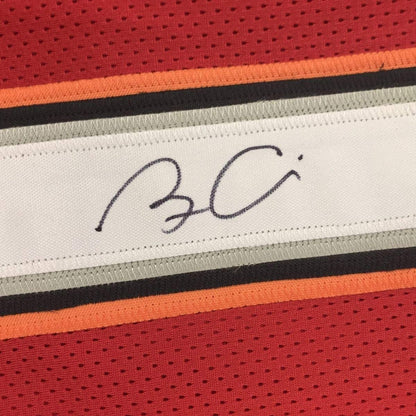 Framed Autographed/Signed Bruce Arians 35x39 Tampa Bay Red Football Jersey Beckett BAS COA