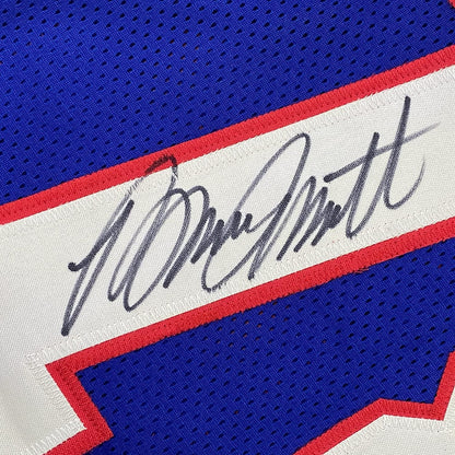 Framed Autographed/Signed Bruce Smith 35x39 Buffalo Blue Football Jersey JSA COA