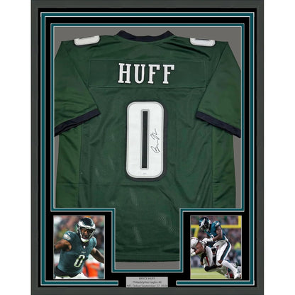 Framed Autographed/Signed Bryce Huff 35x39 Philadelphia Green Football Jersey JSA COA