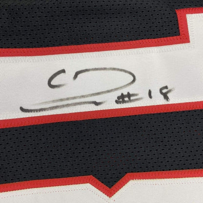 Framed Autographed/Signed Calvin Ridley 35x39 Atlanta Retro Black Football Jersey Beckett BAS COA