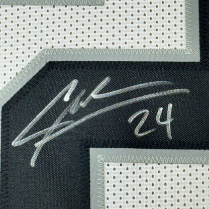 Framed Autographed/Signed Charles Woodson 35x39 Oakland White Football Jersey GTSM Holo COA
