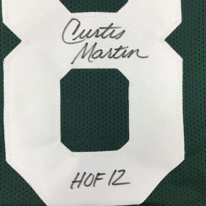 Framed Autographed/Signed Curtis Martin HOF 12 35x39 New York Green Football Jersey Beckett BAS COA