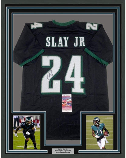 Framed Autographed/Signed Darius Slay Jr. 35x39 Philadelphia Black Football Jersey JSA COA