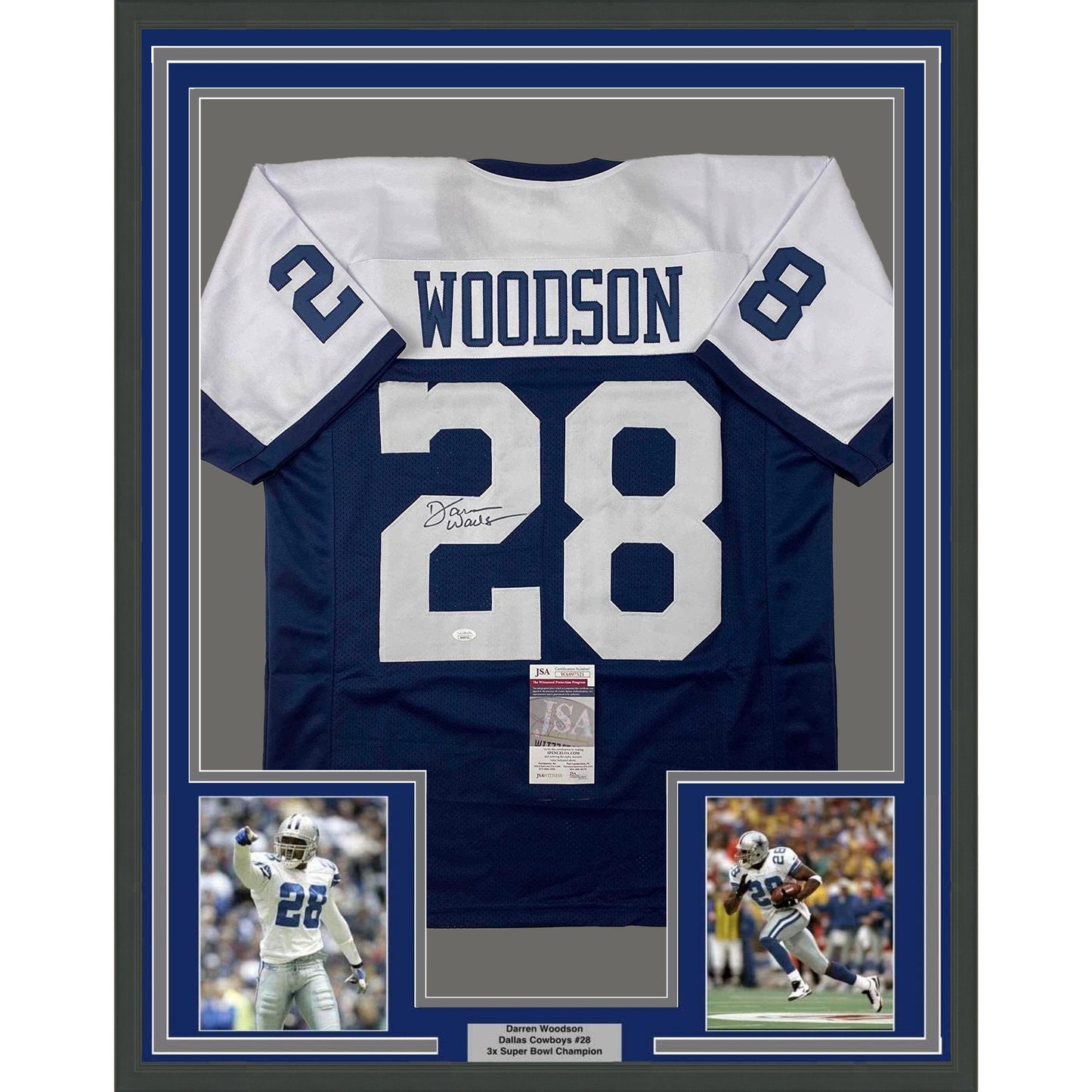 Framed Autographed/Signed Darren Woodson 35x39 Dallas Thanksgiving Day Football Jersey JSA COA