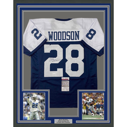 Framed Autographed/Signed Darren Woodson 35x39 Dallas Thanksgiving Day Football Jersey JSA COA