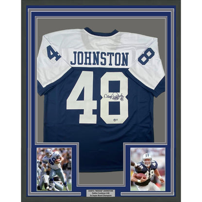 Framed Autographed/Signed Daryl Moose 35x39 Johnston Dallas Thanksgiving Day Football Jersey Beckett BAS COA