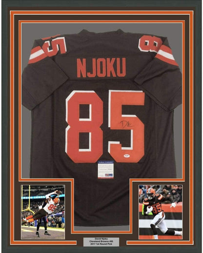 Framed Autographed/Signed David Njoku 35x39 Cleveland Football Brown Jersey PSA/DNA COA