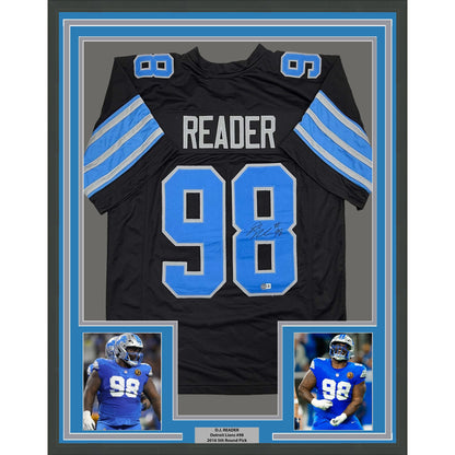 Framed Autographed/Signed D.J. DJ Reader 35x39 Detroit Black Football Jersey Beckett BAS COA