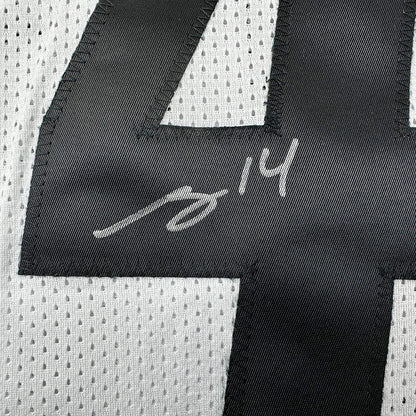 Framed Autographed/Signed George Pickens 35x39 Pittsburgh White Football Jersey JSA COA