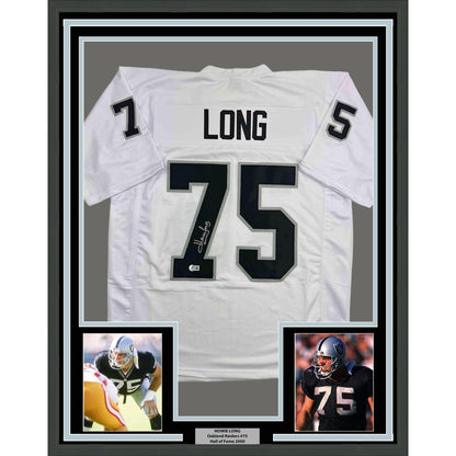 Framed Autographed/Signed Howie Long 35x39 Oakland White Football Jersey Beckett BAS COA