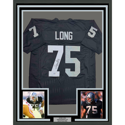 Framed Autographed/Signed Howie Long 35x39 Oakland White Football Jersey Beckett BAS COA