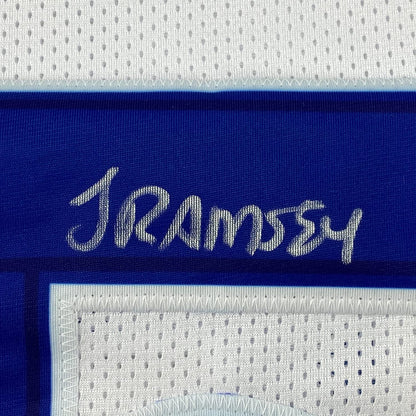 Framed Autographed/Signed Jalen Ramsey 35x39 Los Angeles LA White Football Jersey JSA COA