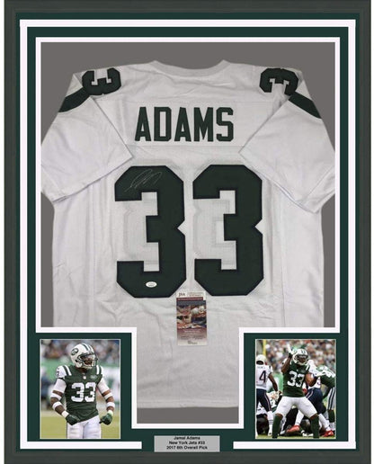 Framed Autographed/Signed Jamal Adams 35x39 New York White Football Jersey JSA COA