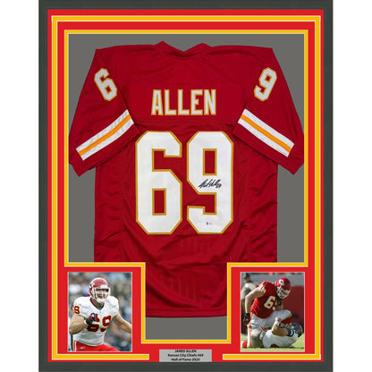 Framed Autographed/Signed Jared Allen 35x39 Kansas City Red Football Jersey Beckett BAS COA