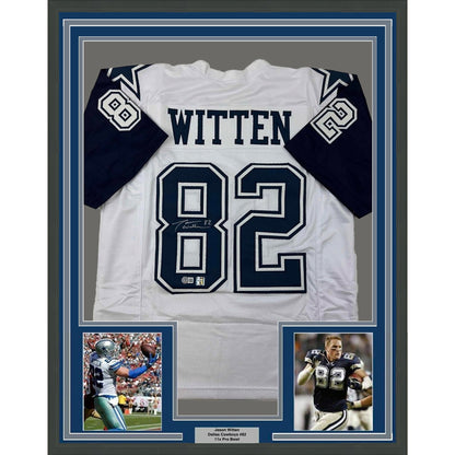 Framed Autographed/Signed Jason Witten 35x39 Dallas White Color Rush Football Jersey Beckett BAS COA