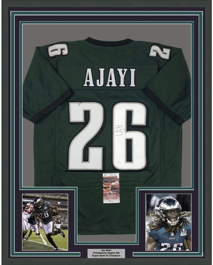 Framed Autographed/Signed Jay Ajayi 35x39#26 Philadelphia Eagles Green Football Jersey JSA COA