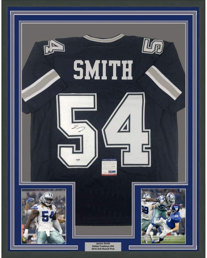 Framed Autographed/Signed Jaylon Smith 35x39 Dallas Dark Blue Football Jersey PSA/DNA COA