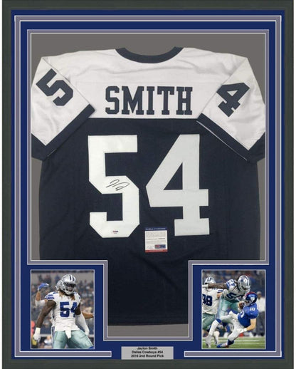 Framed Autographed/Signed Jaylon Smith 35x39 Dallas Thanksgiving Day Football Jersey PSA/DNA COA