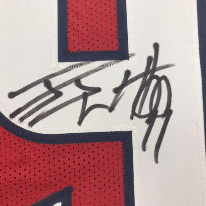 Framed Autographed/Signed J.J. JJ Watt 35x39 Houston Red Football Jersey JSA COA
