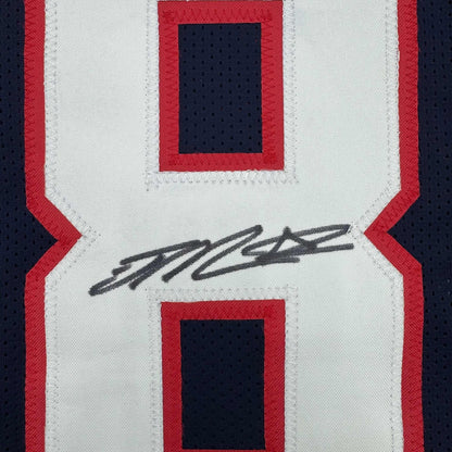 Framed Autographed/Signed Joe Mixon 35x39 Houston Blue Football Jersey JSA COA