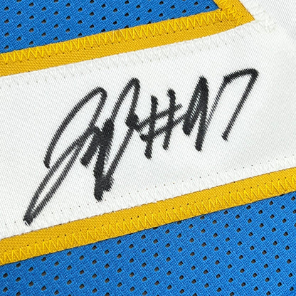 Framed Autographed/Signed Joey Bosa 35x39 #97 Los Angeles LA Powder Blue Football Jersey JSA COA
