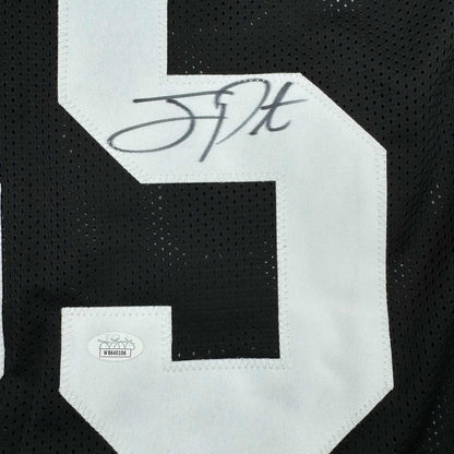 Framed Autographed/Signed Joey Porter Sr. 35x39 Pittsburgh Black Football Jersey JSA COA #2