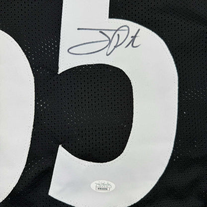 Framed Autographed/Signed Joey Porter Sr. 35x39 Pittsburgh Black Football Jersey JSA COA