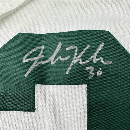 Framed Autographed/Signed John Kuhn 35x39 Green Bay Split Green/White Football Jersey JSA COA