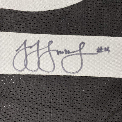 Framed Autographed/Signed JuJu Smith-Schuster 35x39 Pittsburgh Black Football Jersey Beckett BAS COA