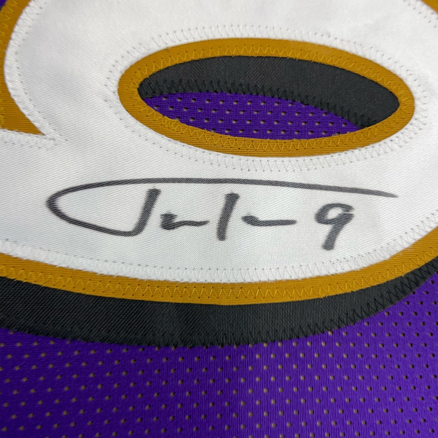 Framed Autographed/Signed Justin Tucker 35x39 Baltimore Purple Football Jersey JSA COA