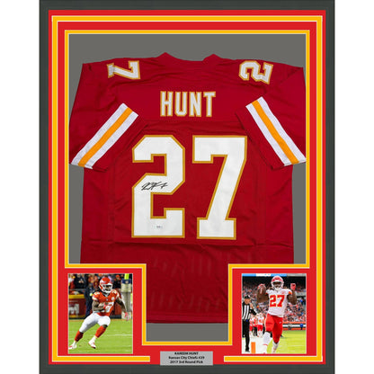 Framed Autographed/Signed Kareem Hunt #27 35x39 Kansas City Red Football Jersey PSA/DNA COA