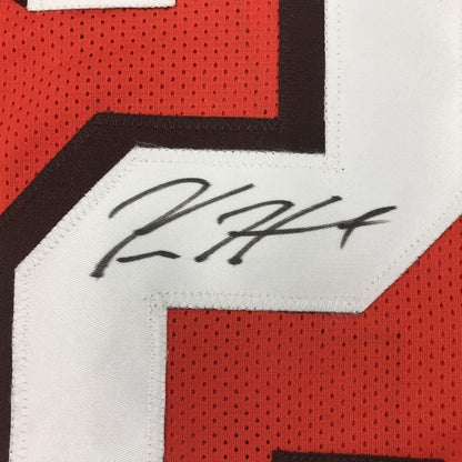 Framed Autographed/Signed Kareem Hunt 35x39 Cleveland Orange Football Jersey JSA COA