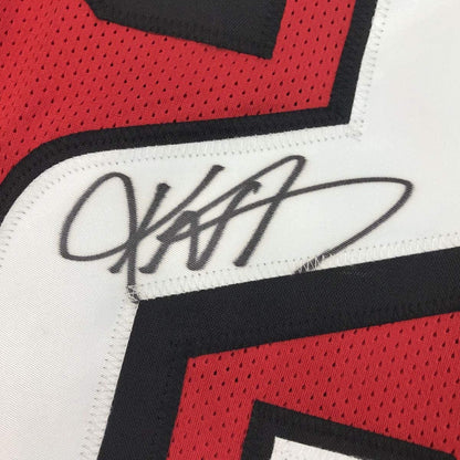 Framed Autographed/Signed Keanu Neal 35x39 Atlanta Red Football Jersey JSA COA