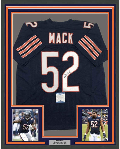 Framed Autographed/Signed Khalil Mack 35x39 Chicago Blue Football Jersey Beckett BAS COA