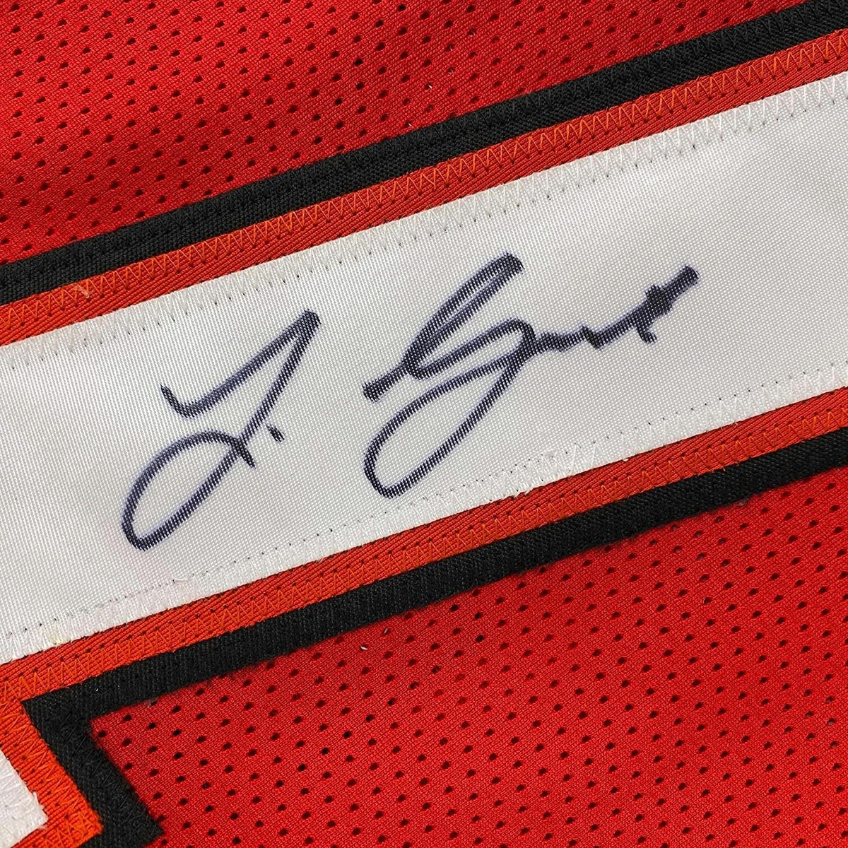 Framed Autographed/Signed Leonard Fournette 35x39 Tampa Bay Red Football Jersey JSA COA