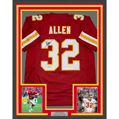 Framed Autographed/Signed Marcus Allen 35x39 Kansas City Red Football Jersey Beckett BAS COA