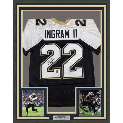 Framed Autographed/Signed Mark Ingram II 35x39 New Orleans Black Alternate Football Jersey JSA COA