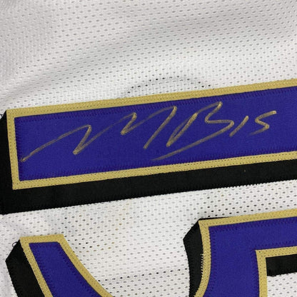 Framed Autographed/Signed Marquise Brown 35x39 Baltimore White Football Jersey JSA COA