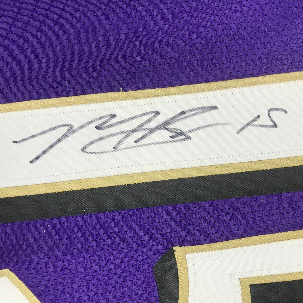 Framed Autographed/Signed Marquise Brown 35x39 Baltimore Purple Football Jersey JSA COA
