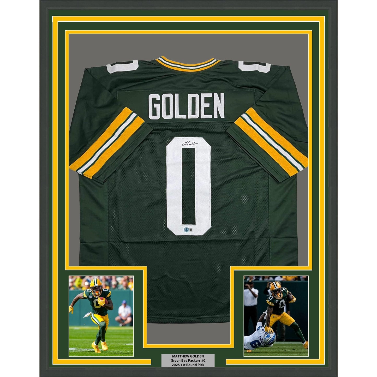 Framed Autographed/Signed Matthew Golden 35x39 Green Bay Green Football Jersey Beckett BAS COA