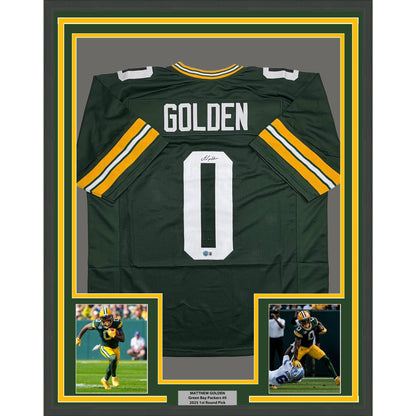Framed Autographed/Signed Matthew Golden 35x39 Green Bay Green Football Jersey Beckett BAS COA