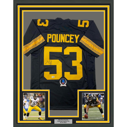 Framed Autographed/Signed Maurkice Pouncey 35x39 Pittsburgh Color Rush Black Football Jersey Beckett BAS COA